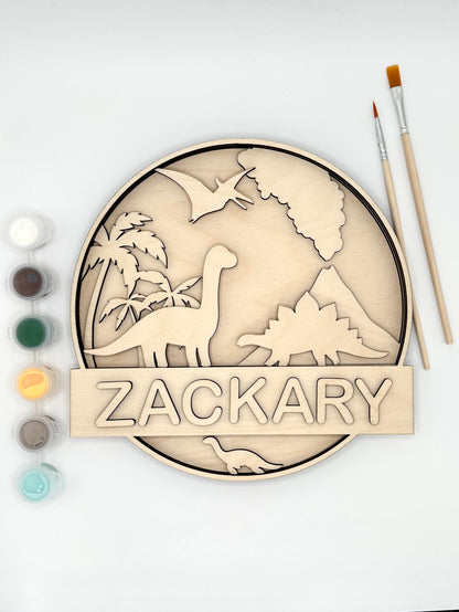Personalized Door Sign Colouring Kit "Dinosaurs"