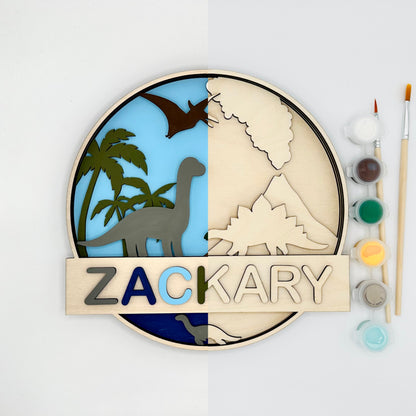 Personalized Door Sign Colouring Kit "Dinosaurs"